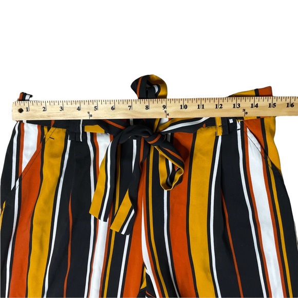 Zara Trafaluc Pants Wide Leg Crop Multicolored Striped Women's Size Large Belted - Picture 4 of 6